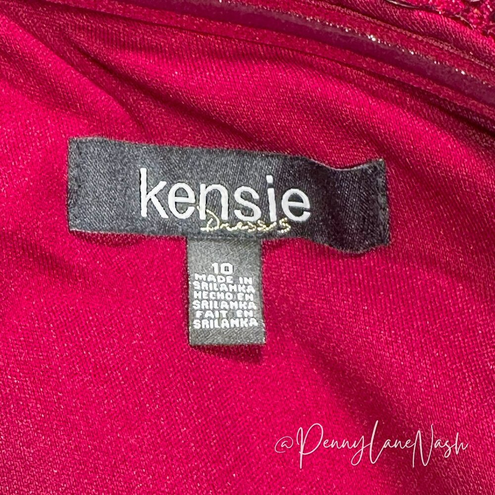Kensie One-Shoulder Fit & Flare Sequin Velvet Formal Dress Burgundy - Picture 11 of 15